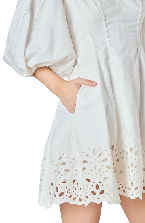Endless Rose Eyelet Detail Cotton & Linen Minidress In White