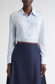 ST. JOHN Silk Crepe Georgette Button-Up Shirt