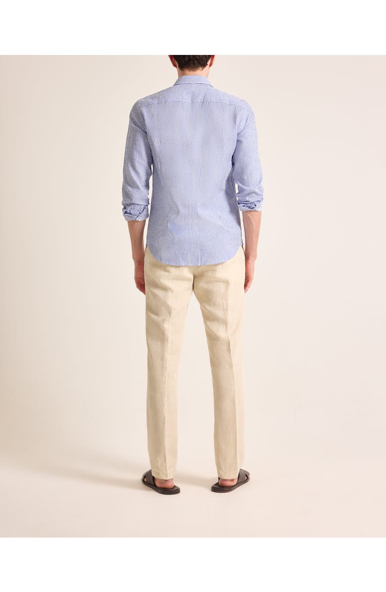 Orlebar Brown Giles Tailored Fit Linen Shirt, Alternate, color, Bergamo Blue Stripe
