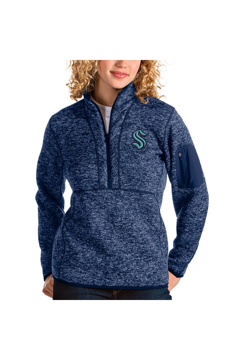 Women's Antigua Heather Deep Sea Blue Seattle Kraken Fortune Half-Zip Pullover Jacket, Main, color, Heather Navy