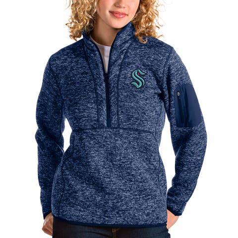Women's Antigua Heather Deep Sea Blue Seattle Kraken Fortune Half-Zip Pullover Jacket