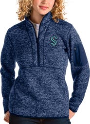 ANTIGUA Women's Antigua Heather Deep Sea Blue Seattle Kraken Fortune Half-Zip Pullover Jacket