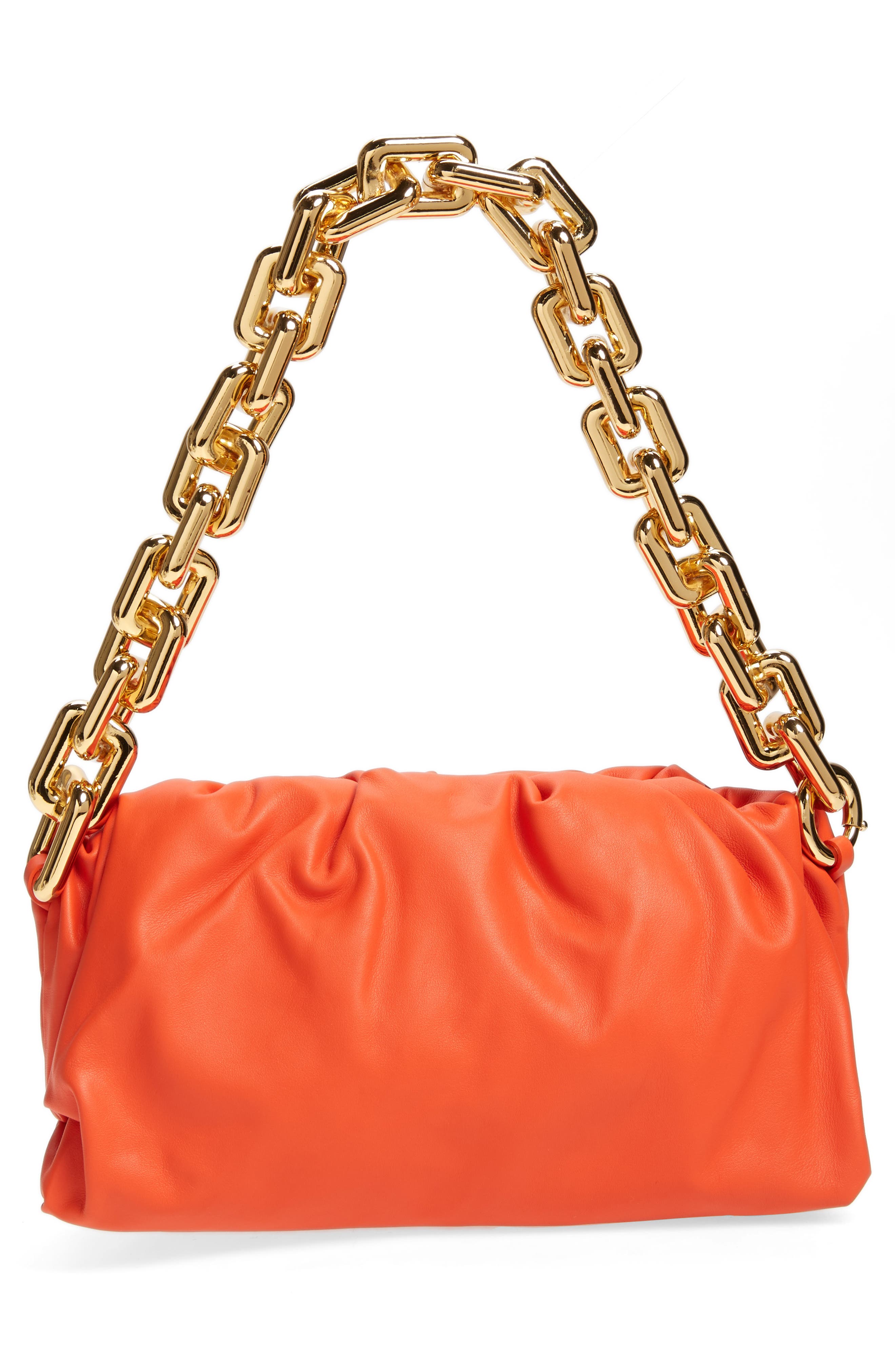 The Chain Pouch Leather Shoulder Bag, Alternate, color, ORANGE/ GOLD