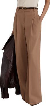 Reiss Luna Pleated Wide Leg Wool Blend Trousers