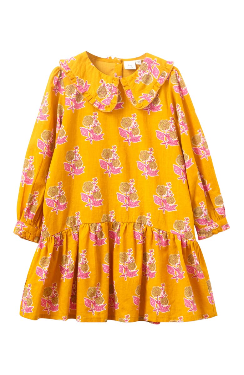 Beet World Girls
 Wide Collar Long Sleeve Dress with Low Waist, Alternate, color, Mustard And Pink