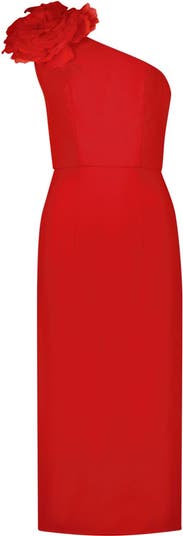【Mac Duggal】Crepe One Shoulder Midi Dress With Flower Mac Duggal Crepe One Shoulder Midi Dress With Flower | Nordstrom