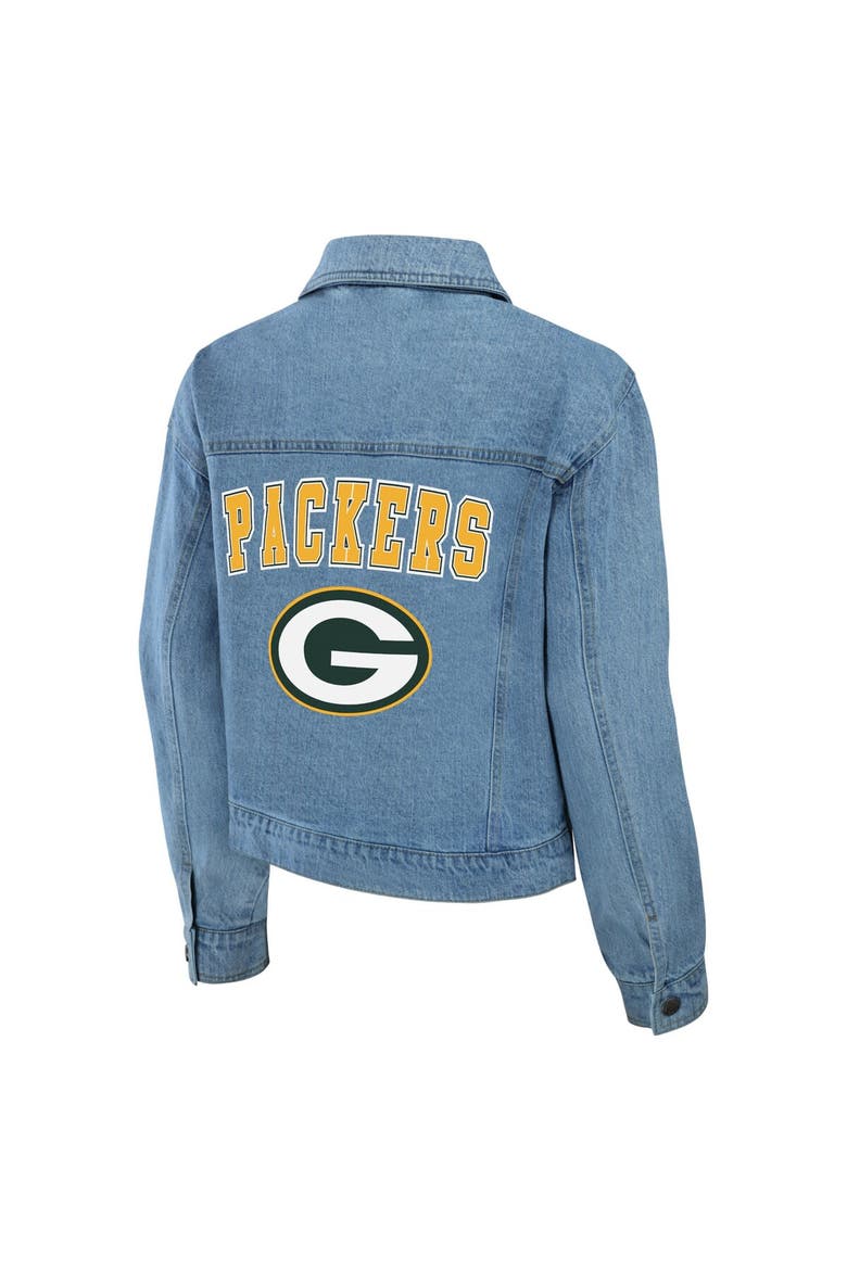 Women's WEAR by Erin Andrews Green Bay Packers Full-Snap Denim Jacket, Alternate, color, Blue