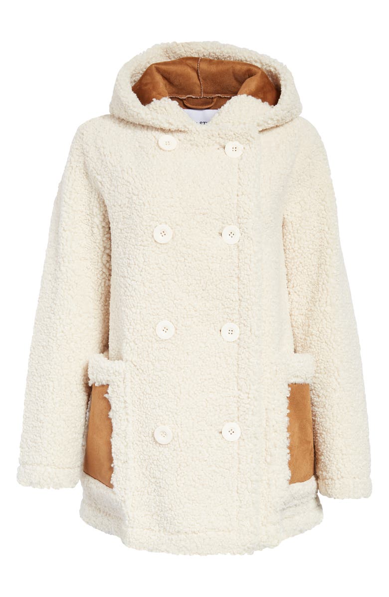 Stand Studio Khalessi Double Breasted Faux Shearling Hooded Coat, Alternate, color, 