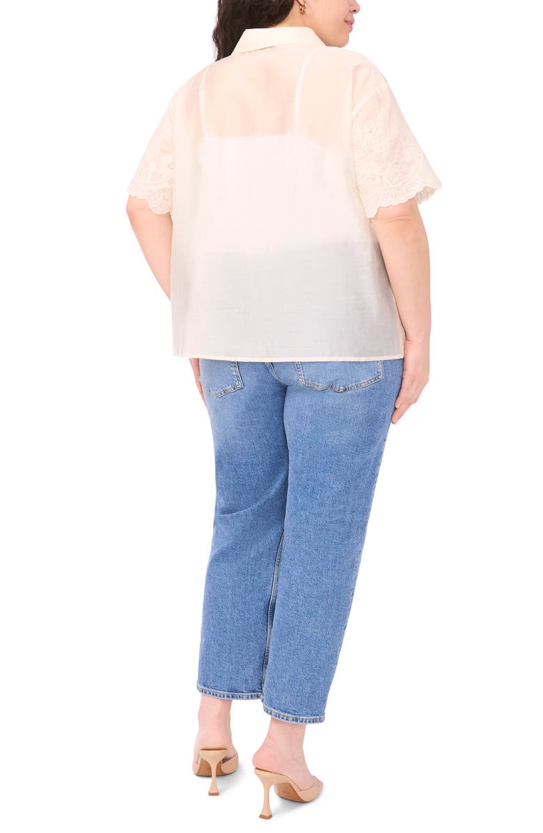 Vince Camuto Scallop Hem Lace Button-Up Shirt, Alternate, color, New Ivory