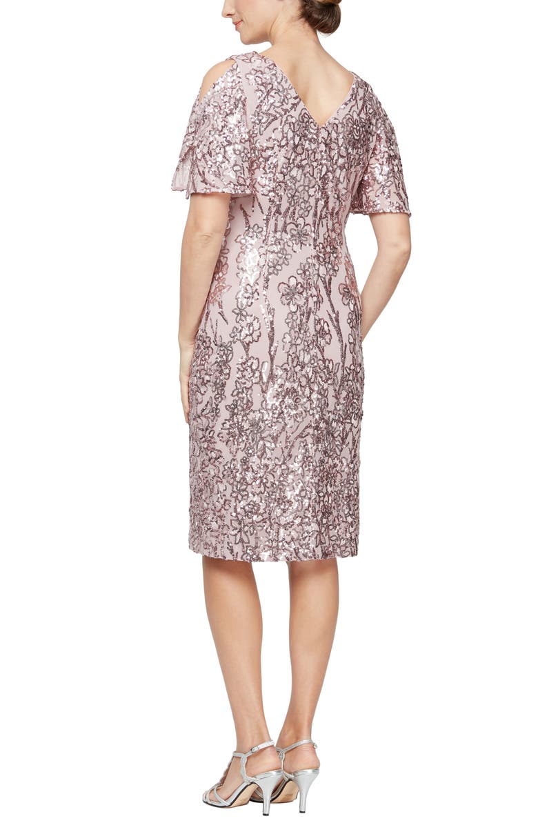 Alex Evenings Slit Sleeve Sequin Cocktail Sheath Dress, Alternate, color, Blush
