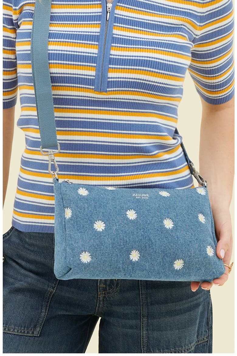 x Sazan Set of 3 Cotton Canvas Pouches, Alternate, color, DENIM DAISIES