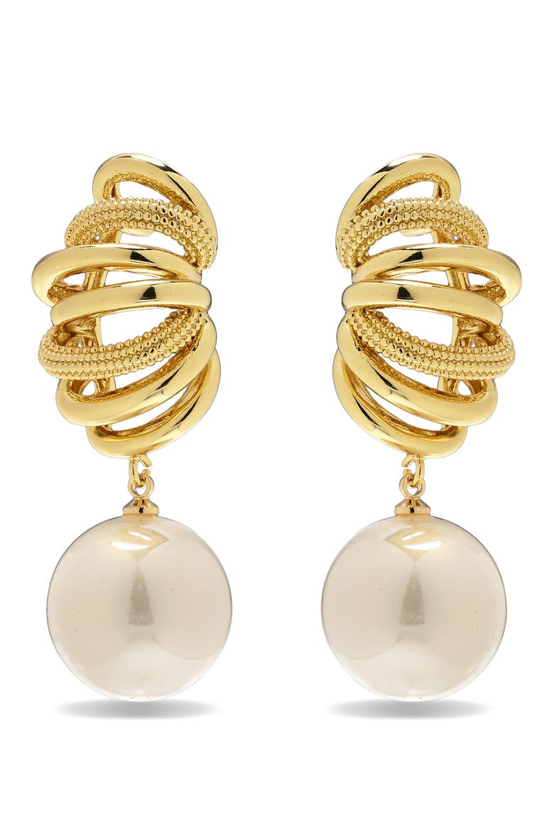 Calista Faux Pearl Drop Earrings, Alternate, color, GOLD