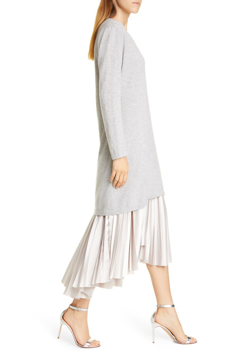 Long Sleeve Cashmere Sweater & Satin Two-Piece Dress, Alternate, color, GREY/ TAUPE