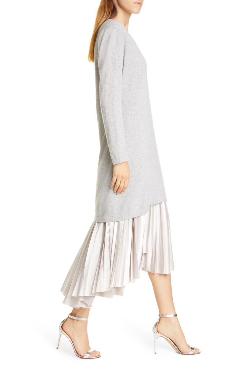 Fabiana Filippi Long Sleeve Cashmere Sweater & Satin Two-Piece Dress, Alternate, color,