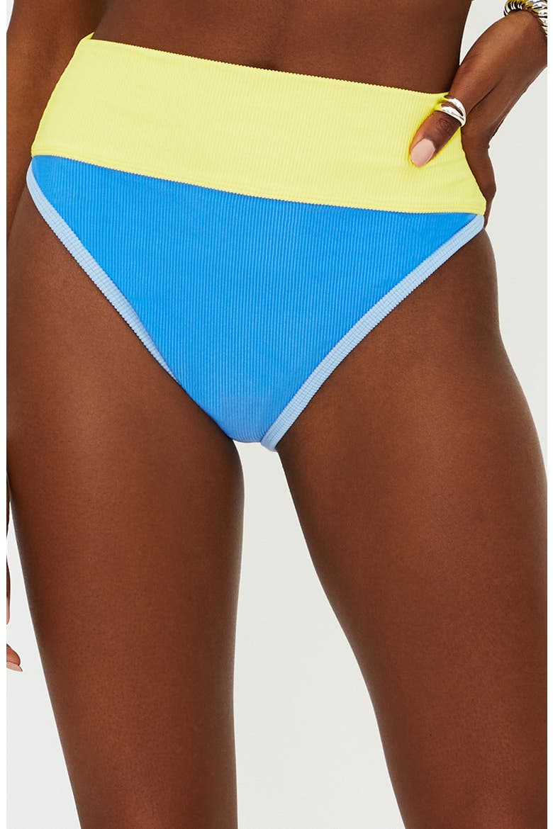 Emmy Colorblock High Waist Bikini Bottoms, Main, color, MARINA BLU
