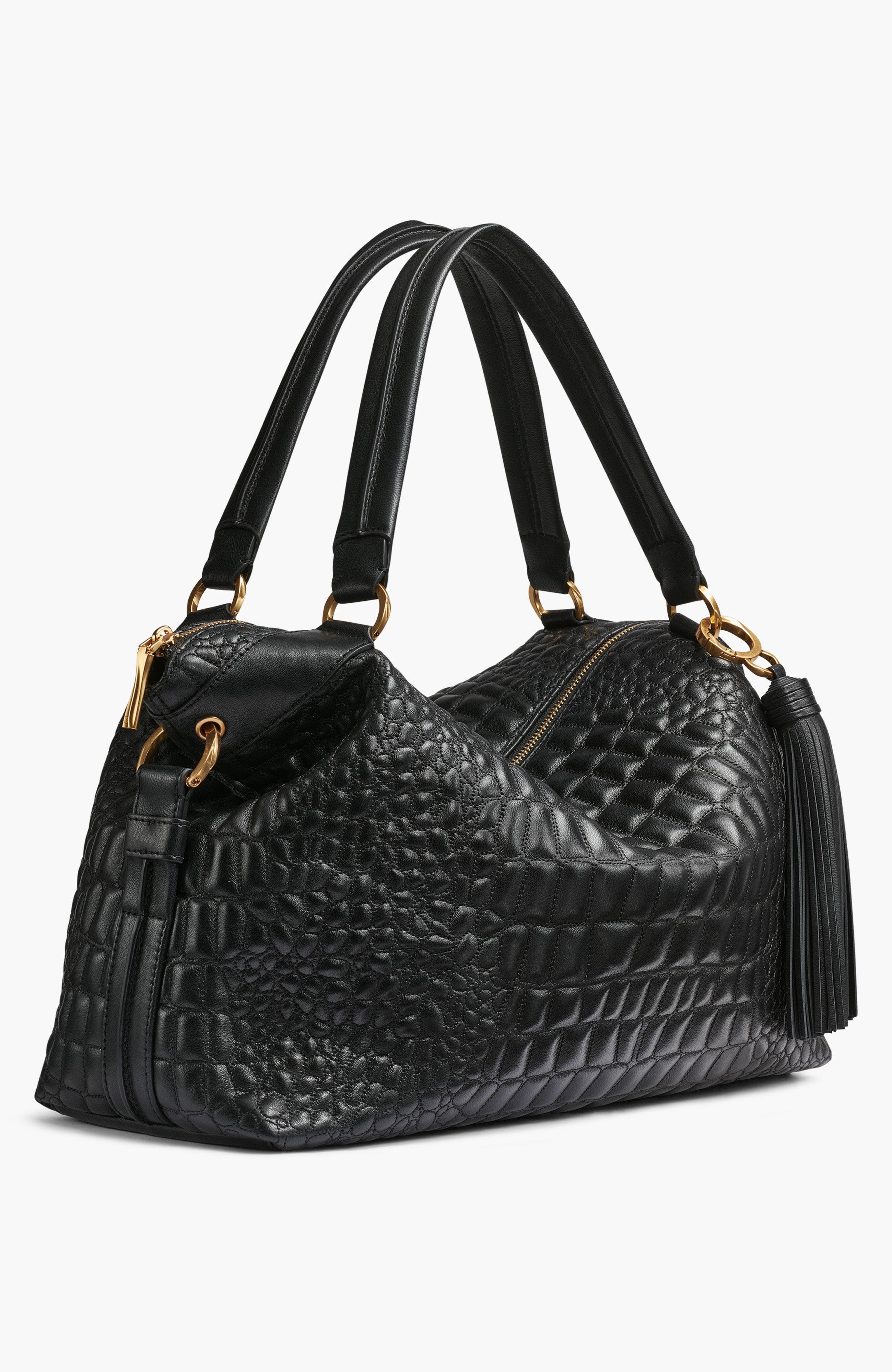 Donna Karan New York Glenwood Quilted Croc Satchel, Alternate, color, Black/Gold