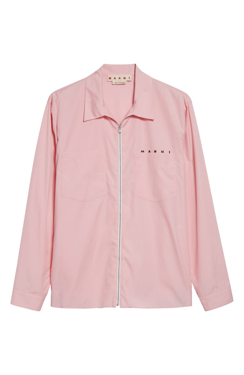 Marni Hidden Logo Organic Cotton Poplin Zip Shirt, Alternate, color, Peony