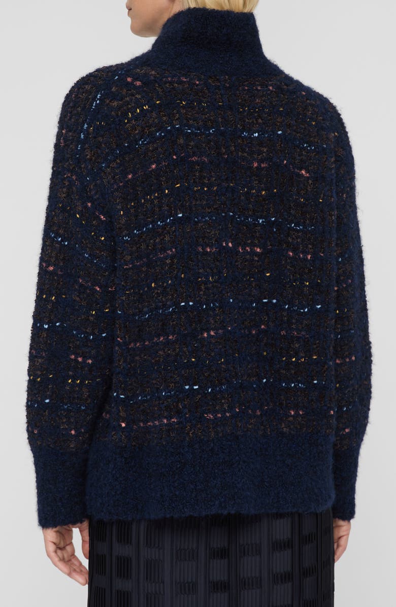 Lafayette 148 New York Lofty Alpaca Blend Bouclé Turtleneck Sweater, Alternate, color, Navy Multi