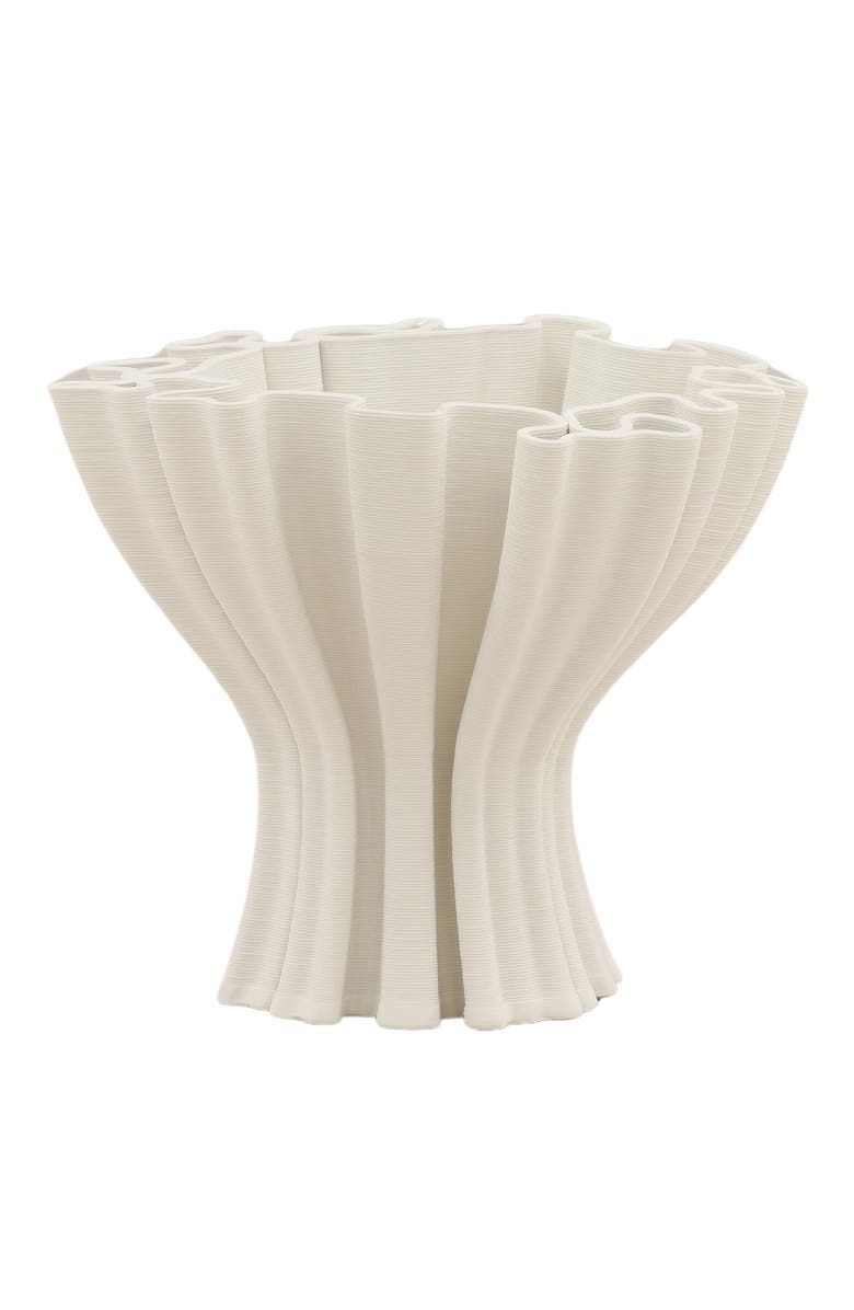 Dovetail Furniture Nerissa Fluted 3D Printed Porcelian Decorative Vase, Main, color, Ivory