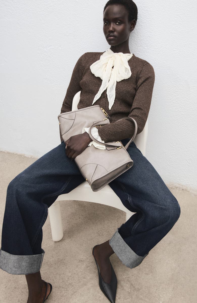 MANGO Metallic Rib Cardigan, Alternate, color, Chocolate