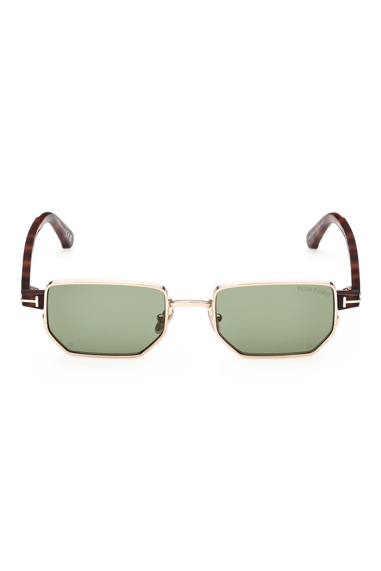 Liam 51mm Rectangular Sunglasses, Main, color, SHINY ROSE GOLD/ GREEN LENS