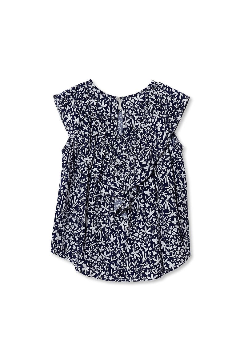 Girls Breezy V-Neck Ruffle Top, Alternate, color, Navy Ditsy Floral