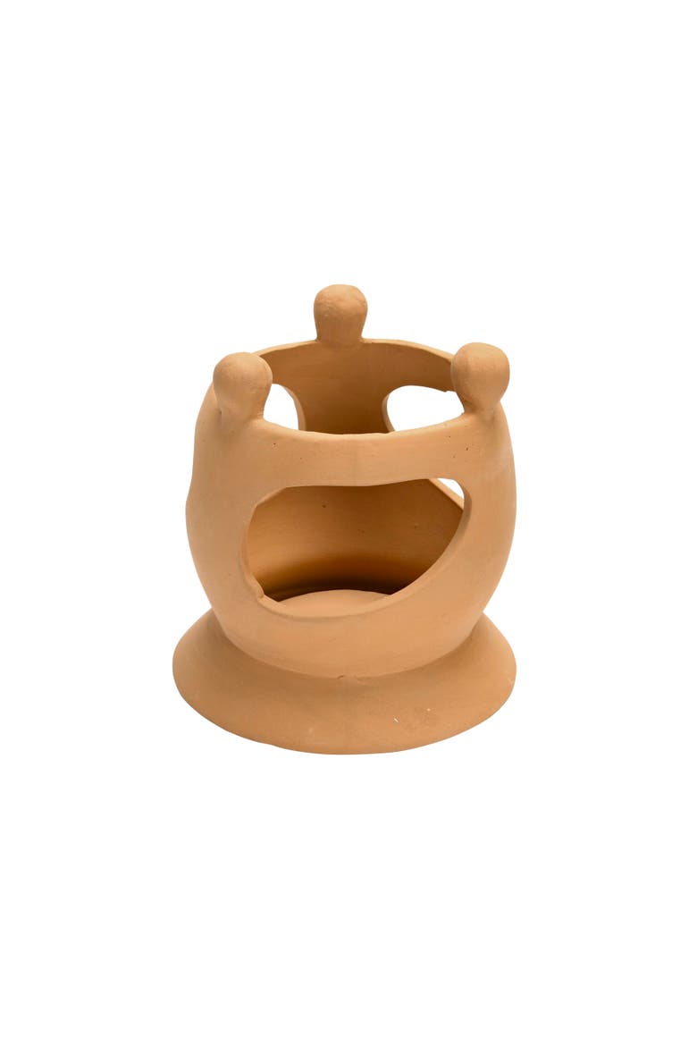 Handmade Terracotta Candle Holder with Circle of Figures, Main, color, Orange