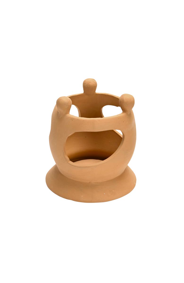 Storied Home Handmade Terracotta Candle Holder with Circle of Figures, Main, color, Orange