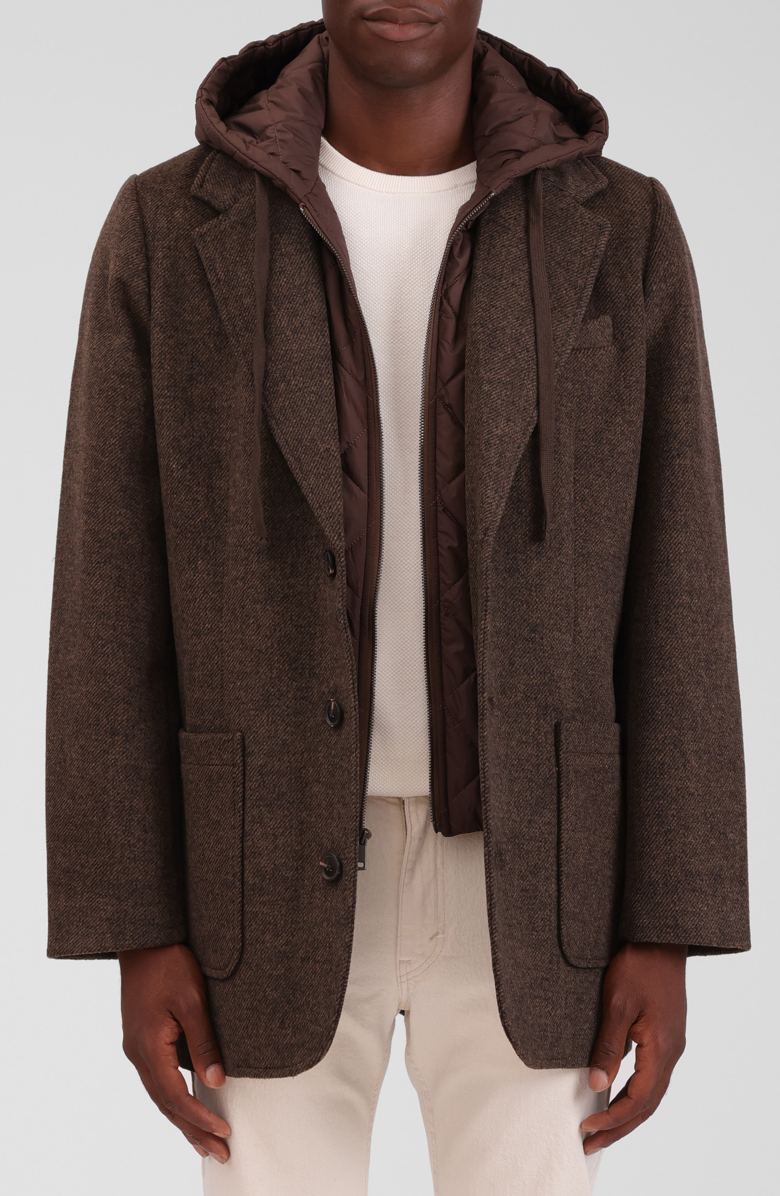 Wool Blend Blazer with Quilted Hooded Bib