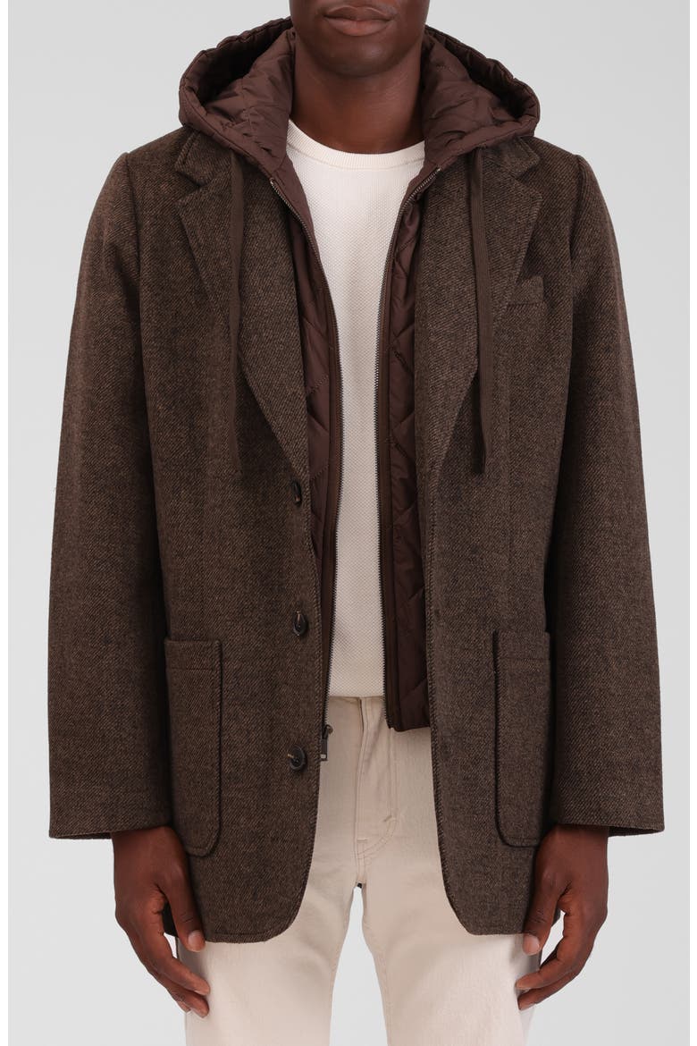 Wool Blend Blazer with Quilted Hooded Bib, Main, color, BRINDLE