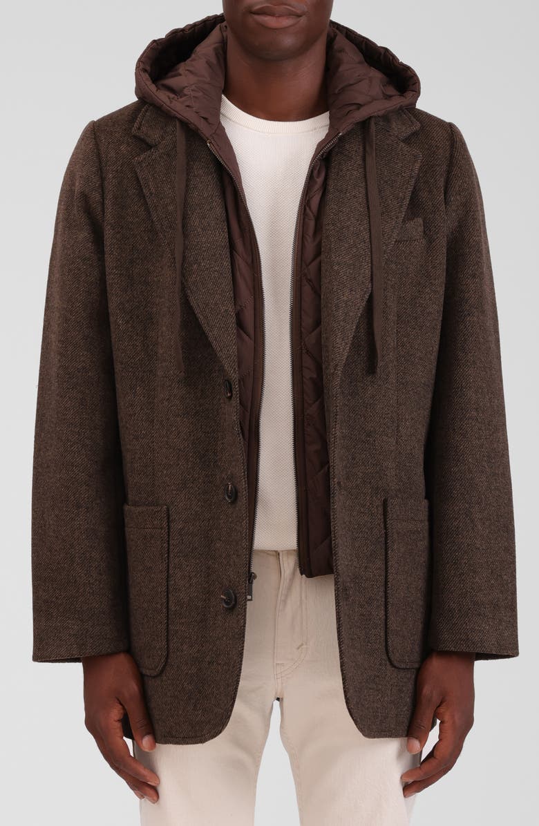 Bagatelle Wool Blend Blazer with Quilted Hooded Bib, Main, color, Brindle