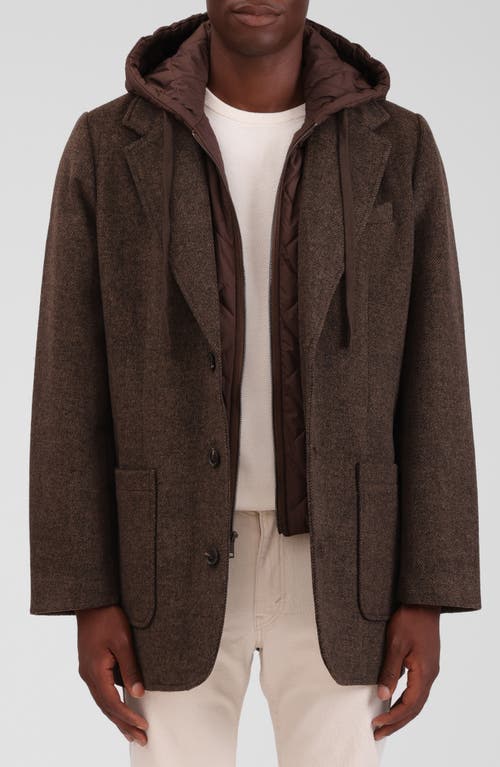 Bagatelle Wool Blend Blazer with Quilted Hooded Bib in Brindle 