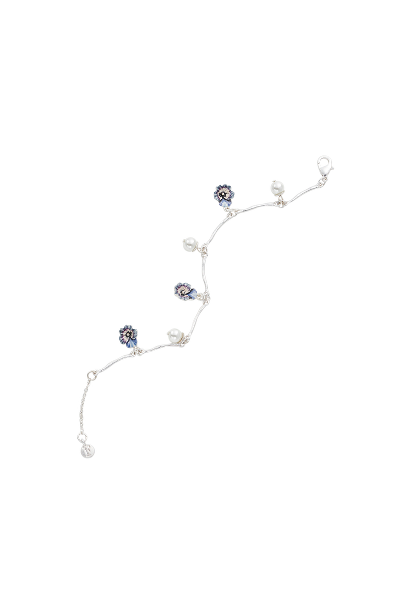Pansy & Pearl Charm Bracelet, Alternate, color, Silver