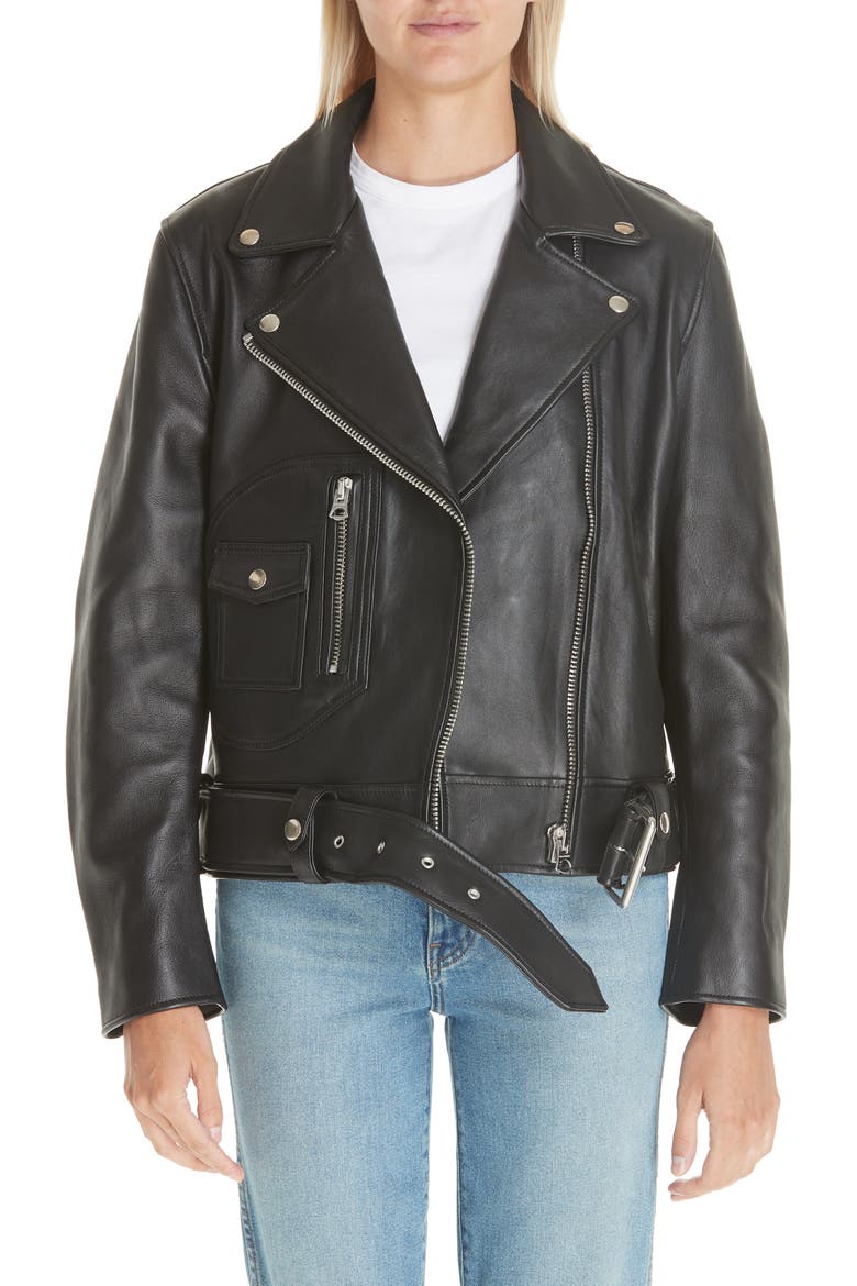 Leather Moto Jacket, Main, color, BLACK