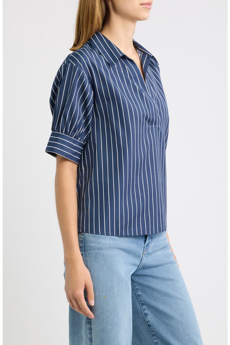 The Stripe Cotton Popover Top, Alternate, color, NAVY MULTI STRIPE