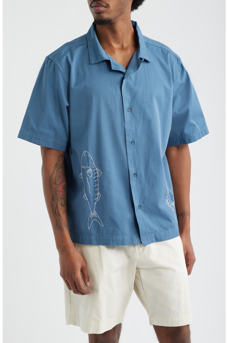 Mackerel Cotton Twill Camp Shirt, Main, color, SLATE