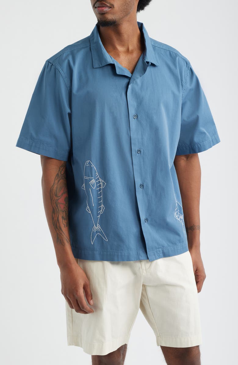 Service Works Mackerel Cotton Twill Camp Shirt, Main, color, Slate