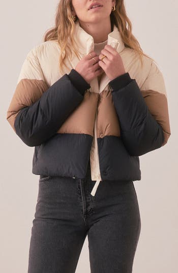 Marine Layer Gia Crop Down Puffer Jacket In Multi