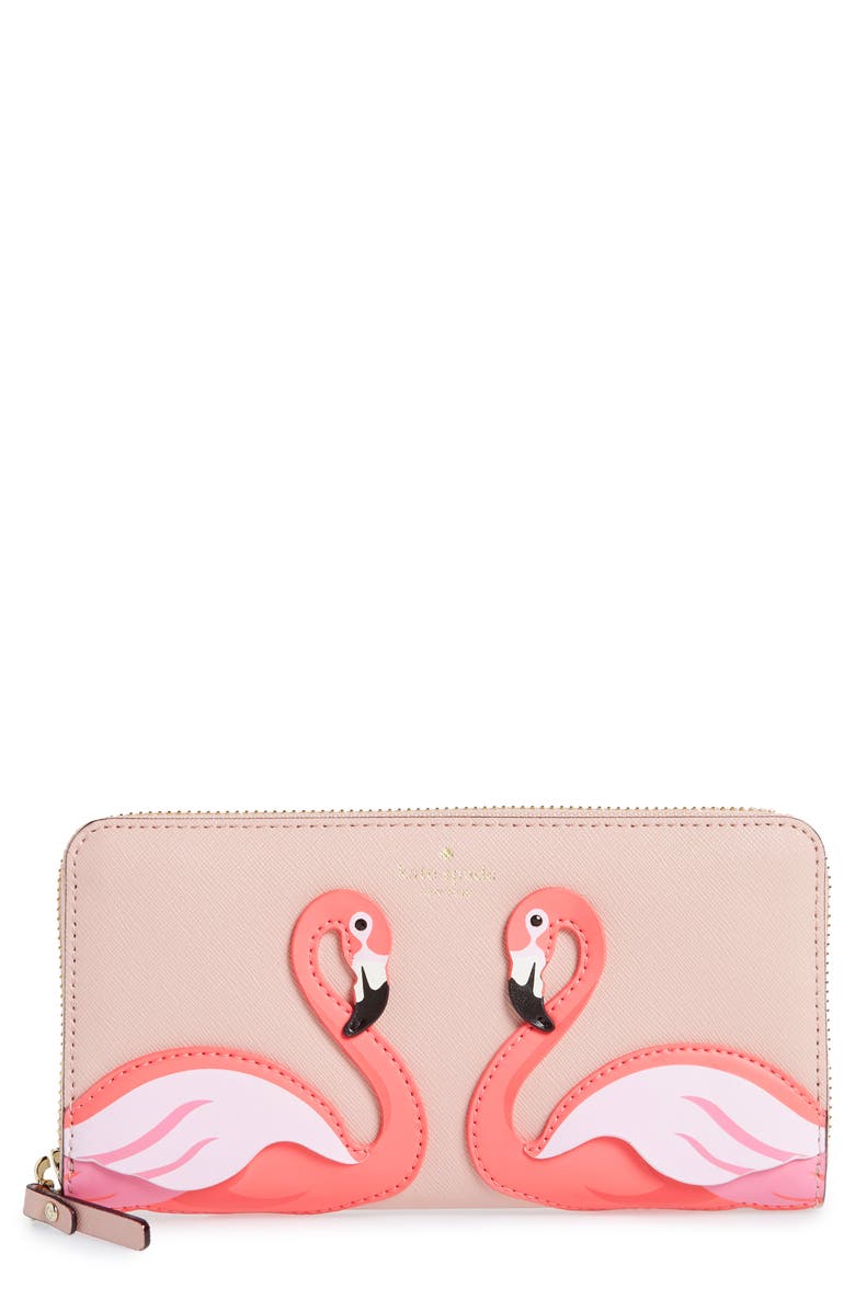 Kate Spade New York by the pool - flamingo lacey leather wallet, Main, color, 