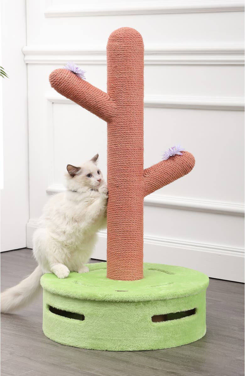 The Licker Store Rosa 36" Modern Jute Cactus Cat Scratching Post with Flower Toys and Built-In Bell Toys, Alternate, color, Pink