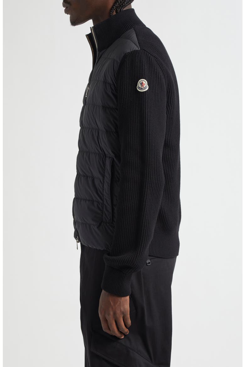 Quilted Down & Cotton Knit Cardigan, Alternate, color, BLACK