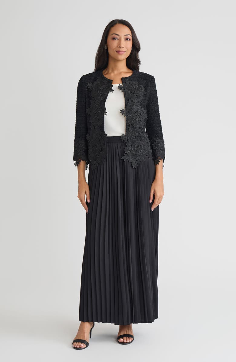 Misook Heritage Floral Lace Applique Knit Jacket, Alternate, color, Black