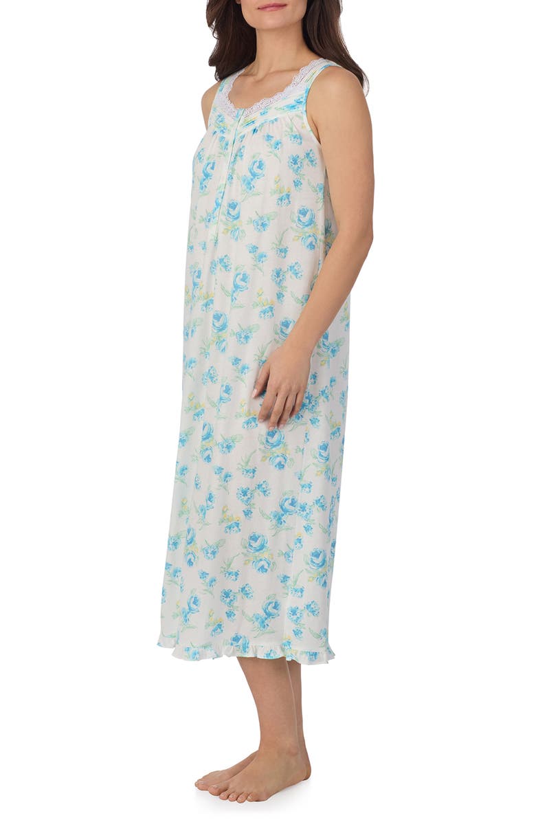 Eileen West Sleeveless Ballet Nightgown, Alternate, color, Aqua Floral White
