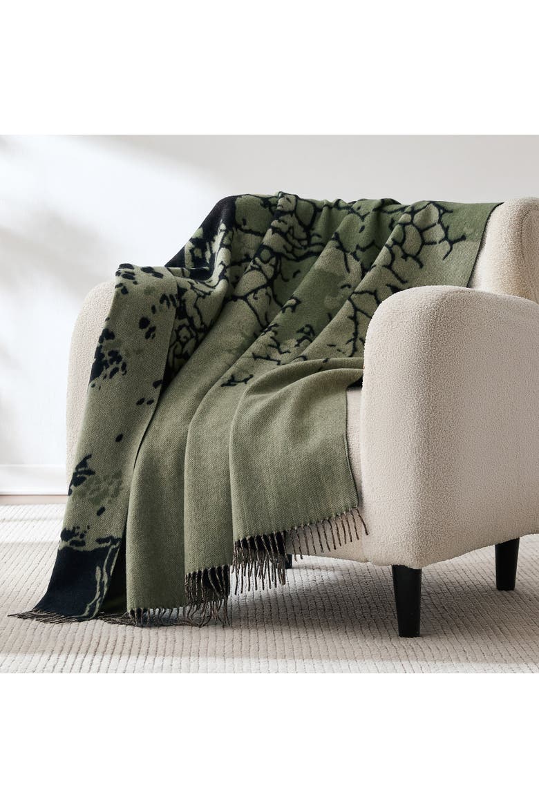 Chuks Collins Threaded Roots Wool Throw Blanket, Main, color, Green