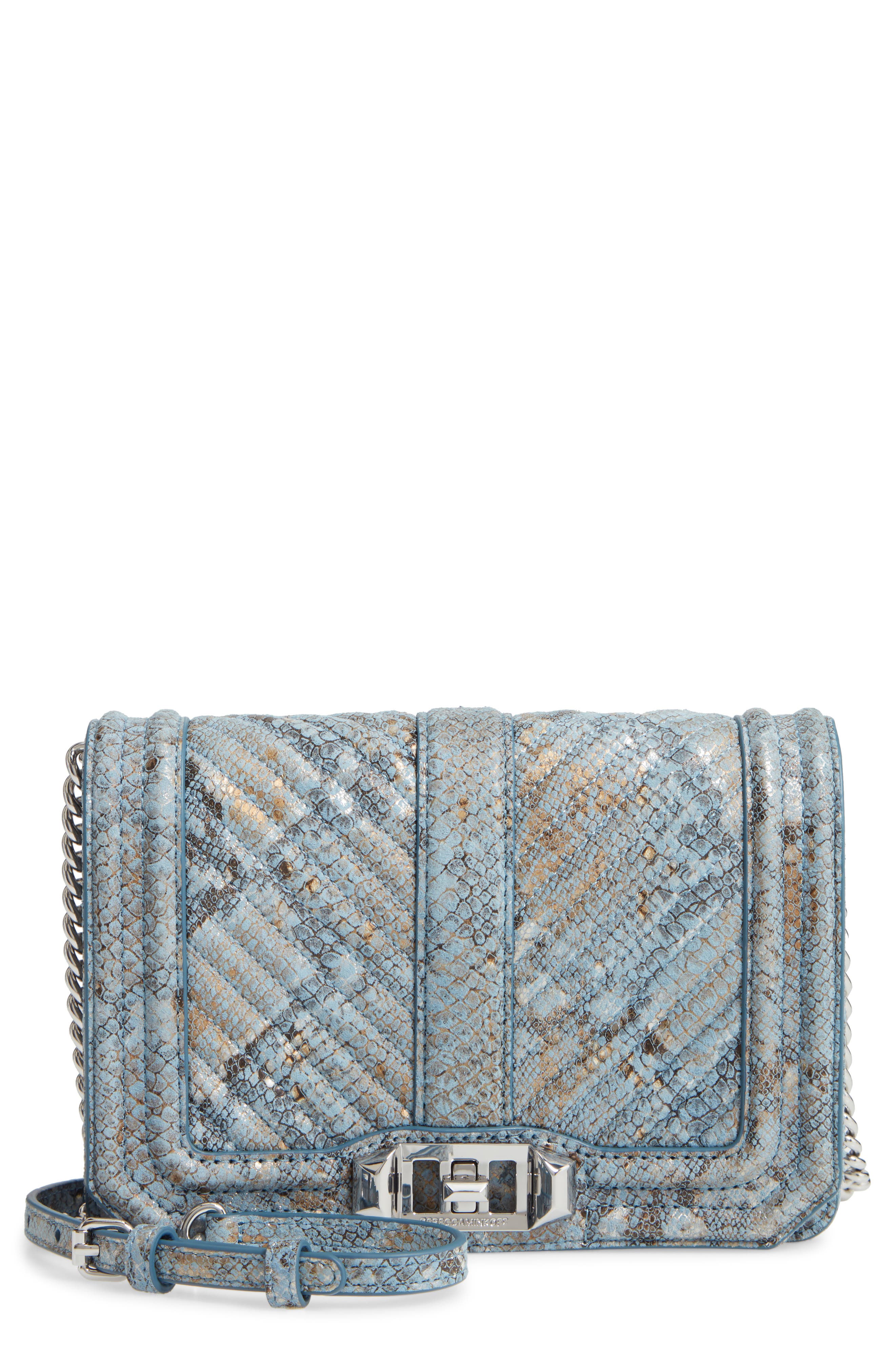 Rebecca Minkoff Snake Embossed Chevron Quilted Small Love Crossbody, Main, color, 