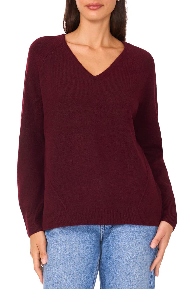 V-Neck Sweater, Main, color, WINE