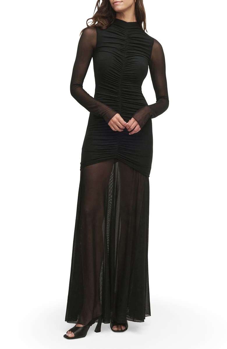 Favorite Daughter The Love Language Long Sleeve Mesh Maxi Dress, Main, color, Black