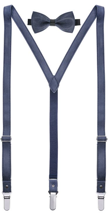 Genuine Leather Y-Back Suspenders & Bow Tie Set