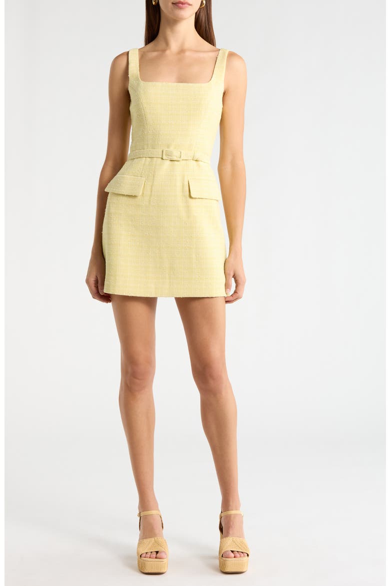 Adelyn Belted Tweed Minidress, Main, color, YELLOW