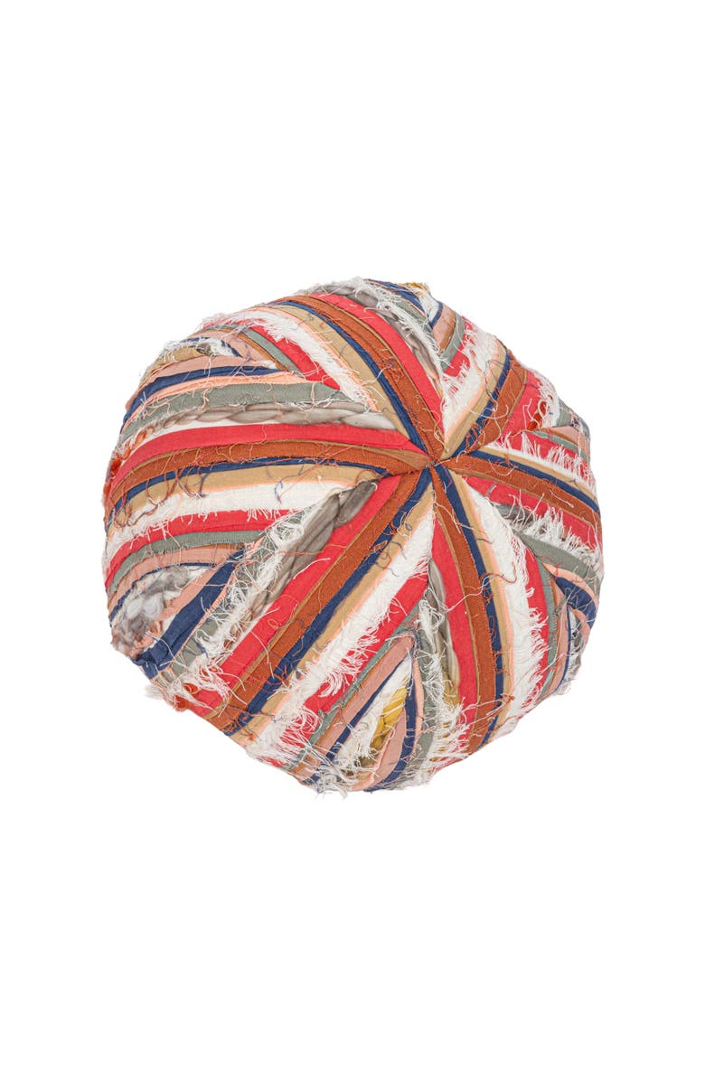 Storied Home Woven Cotton Blend Orb Pillow with Ripped Fabric Stripes, Main, color, Red